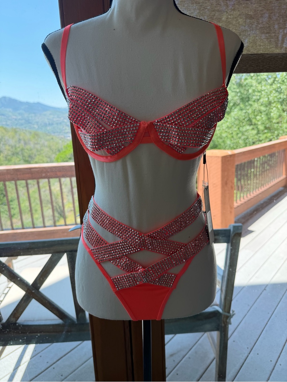 Neon Orange Rhinestone STAR OF THE SHOW Strappy Dance Set NEW NWT fashion nova - Picture 5 of 15